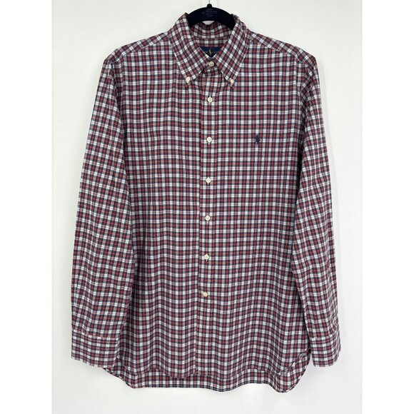 Ralph Lauren Blue Label Mens Plaid Button Down Long Sleeve Shirt Pony Red Large - Picture 1 of 5
